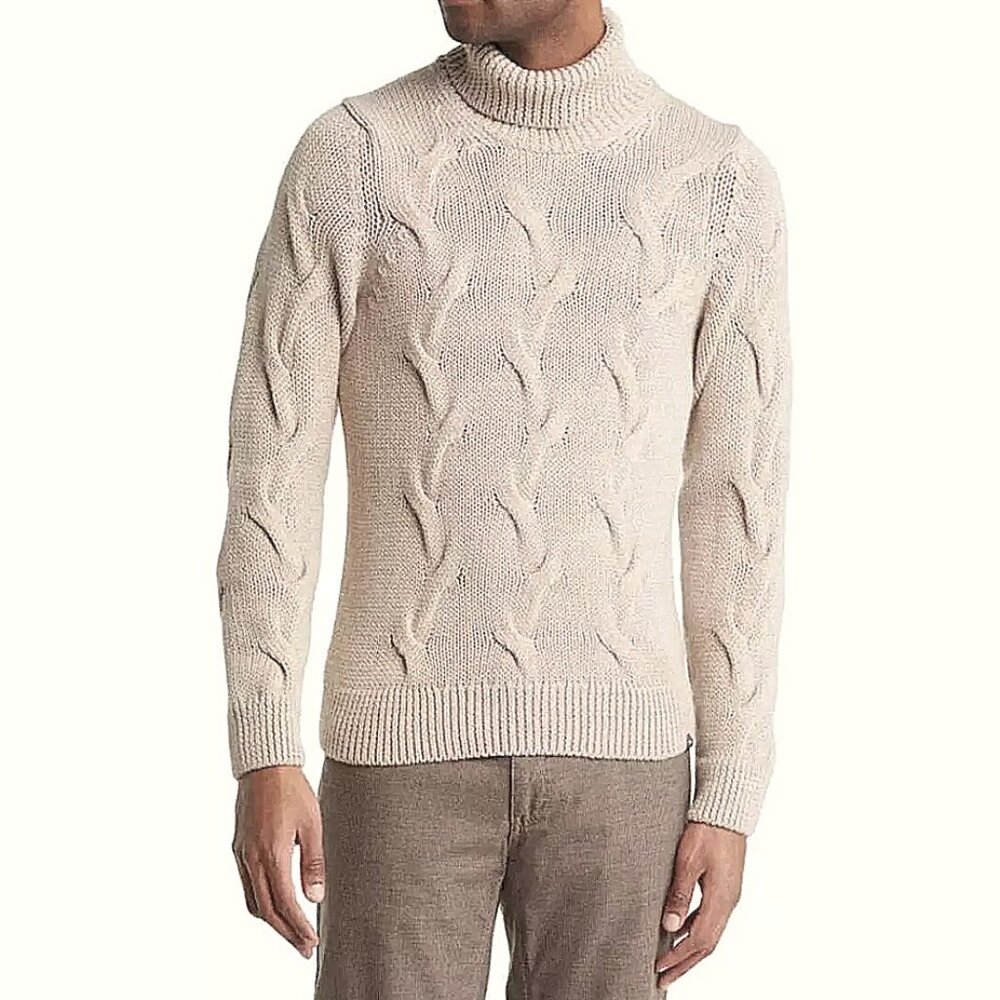 $248 BRAX Men's US M EU 50 Brian Wool Blend Knit Turtleneck Sweater in Cookie